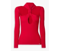 Cutout knotted ribbed-knit sweater - Red