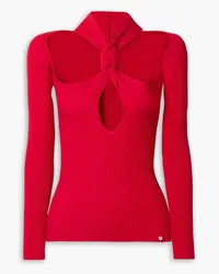 ATTICO Cutout knotted ribbed-knit sweater - Red Red