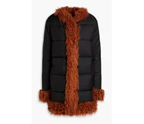 Reversible quilted ripstop and faux shearling coat - Black