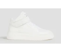 Faux leather and canvas high-top sneakers - White