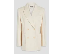 Double-breasted cotton and linen-blend gabardine blazer - White