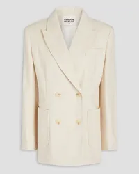 Claudie Pierlot Double-breasted cotton and linen-blend gabardine blazer - White White