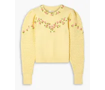 Kenzly embroidered pointelle-knit cotton-blend sweater - Yellow