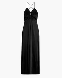 Ganni Ruched cutout crepe maxi dress - Black Black