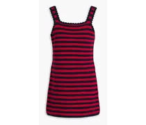 70s striped crocheted cotton mini dress - Red