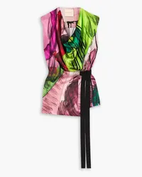 Roksanda Ilincic Draped printed silk-satin wrap top - Multicolor Multicolor