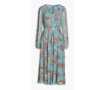 Floral-print fil coupé jacquard midi dress - Blue