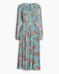 Mikael Aghal Floral-print fil coupé jacquard midi dress - Blue Blue