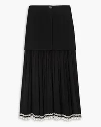 Proenza Schouler Layered embellished crochet-trimmed silk-chiffon and crepe maxi skirt - Black Black