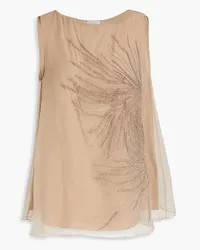 Brunello Cucinelli Embellished silk-organza top - Neutral Neutral