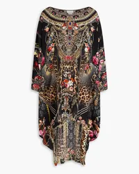 Camilla Crystal-embellished printed silk crepe de chine dress - Black Black