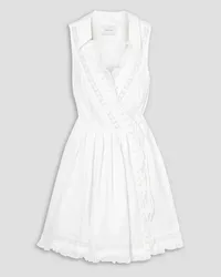 Joslin Amella ruffled crochet-trimmed linen mini wrap dress - White White