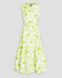 Monique Lhuillier Gathered printed cotton-blend midi dress - White White