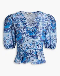 Sandro Printed linen-blend gauze wrap blouse - Blue Blue