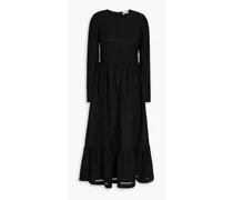 Lattice-trimmed crepe midi dress - Black