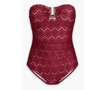 Pointelle-knit bandeau swimsuit - Burgundy