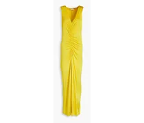 Ruched stretch-jersey maxi dress - Yellow