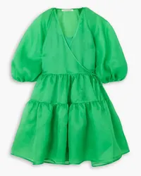 Cecilie Bahnsen Mirabelle tiered gathered silk-organza mini wrap dress - Green Green