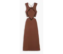 Bead-embellished cutout hemp maxi dress - Brown