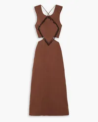 Ganni Bead-embellished cutout hemp maxi dress - Brown Brown