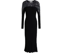 Lace-paneled ribbed-knit midi dress - Black