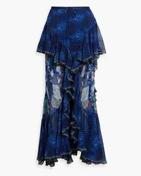 Camilla Asymmetric printed silk-georgette midi skirt - Blue Blue