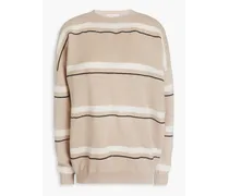 Striped bead-embellished cashmere sweater - Neutral