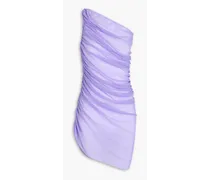 Diana one-shoulder ruched stretch-mesh mini dress - Purple