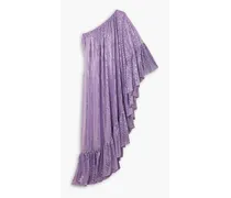 One-sleeve polka-dot chiffon maxi dress - Purple