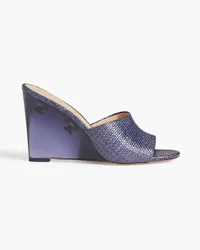 Veronica Beard Dali faux raffia wedge mules - Blue Blue