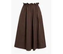 Livia ruffled cotton-blend poplin midi skirt - Brown