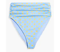 Sutton ruched polka-dot high-rise bikini briefs - Blue