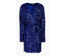 Sequined tulle mini wrap dress - Blue