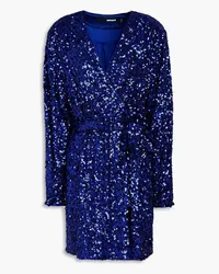 ROTATE Birger Christensen Sequined tulle mini wrap dress - Blue Blue