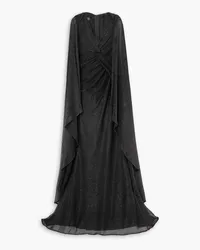 Talbot Runhof Cape-effect metallic knitted gown - Black Black