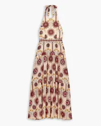 Emporio Sirenuse Isotta tiered printed cotton-voile halterneck maxi dress - Neutral Neutral