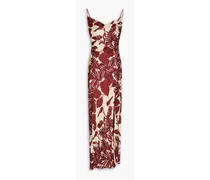 Ariel draped printed satin gown - Red