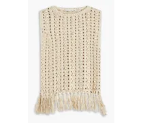Alice Olivia - Embellished crocheted cotton top - Neutral