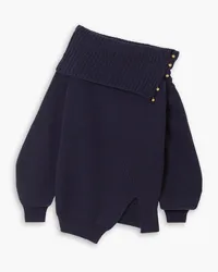 Stella McCartney Asymmetric embellished ribbed cashmere and wool-blend sweater - Blue Blue