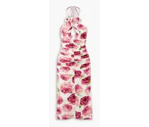 Magda Butrym Appliquéd ruched floral-print stretch-jersey midi dress - Pink Pink