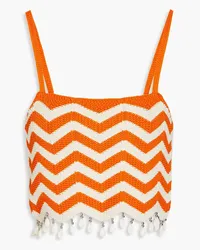 Sandro Embellished cropped striped crochet-knit top - Orange Orange