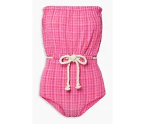 Checked seersucker bandeau swimsuit - Pink