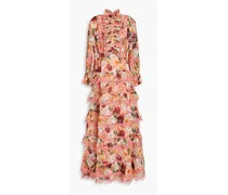 Alice Olivia - Brooke tiered floral-print crepon maxi dress - Pink