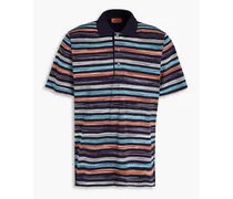 Striped cotton polo shirt - Blue