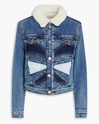 RED Valentino Faux shearling-lined faded denim jacket - Blue Blue