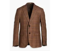 Checked cashmere, silk and hemp-blend tweed blazer - Brown