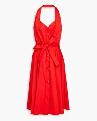 Moschino Belted gathered poplin halterneck dress - Red Red