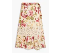 Floral-print linen and cotton-blend wrap skirt - Orange