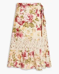 byTiMo Floral-print linen and cotton-blend wrap skirt - Orange Orange