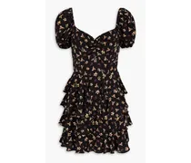 Tiered floral-print jacquard mini dress - Black